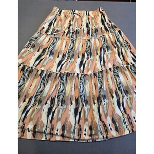 Lepunuo Womens 2XL Tiered Maxi Skirt Abstract Print Elastic Waist Boho Earthy